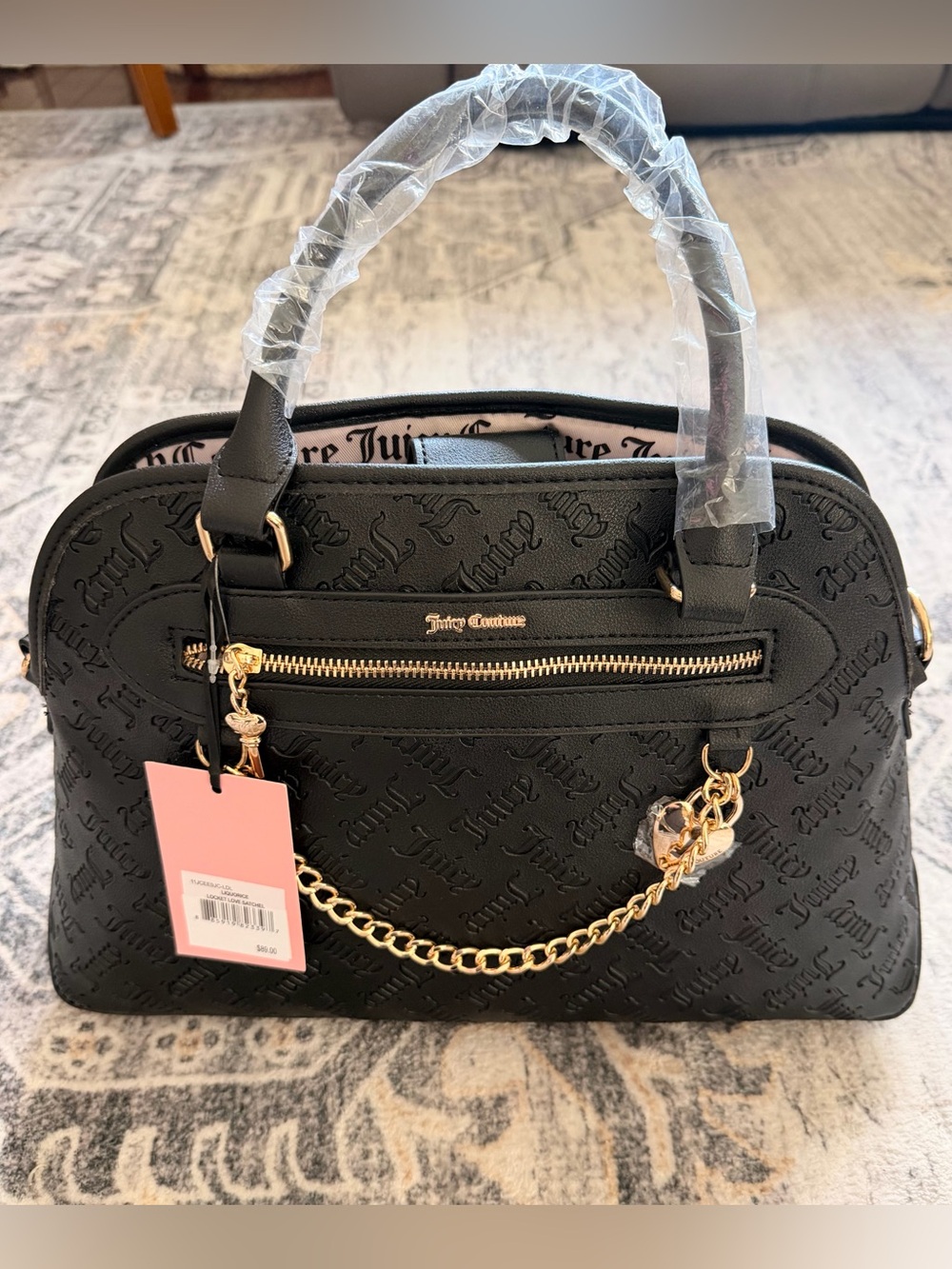 Juicy Couture Liquorice Black Locket Love Satchel Gold Hardware $89 Value